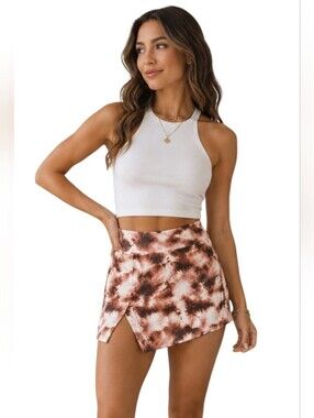 Tiger Mist Tie Dye High Waist Skort Rust White Stretch Mini XS